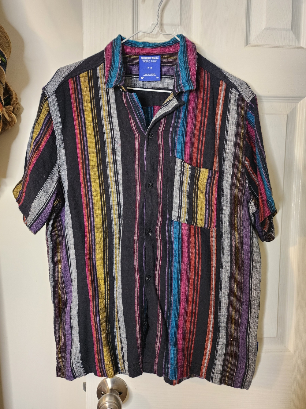 Without Walls Multicolor Vertical Stripe Short-Sleeve Button-Up - Black Base